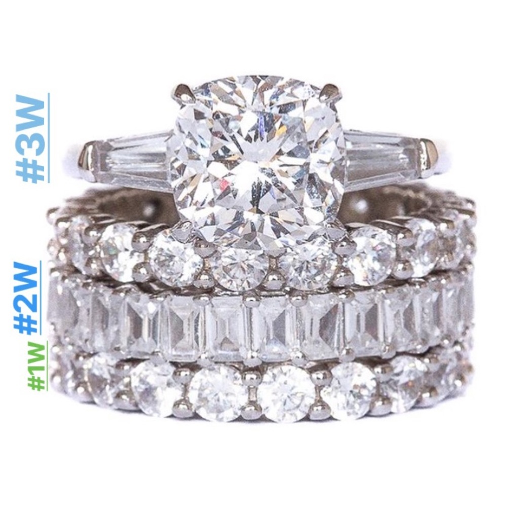7.26Ct Round Cut + 4pcs Emerald Cut Engagement Silver Dia Ring